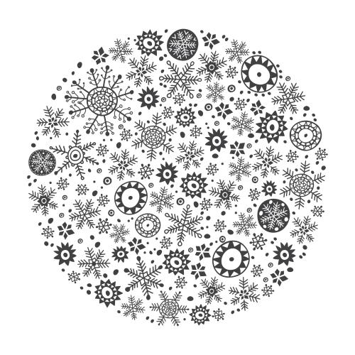 Vector for tableware Printing monochrome snowflakes in a circle on white