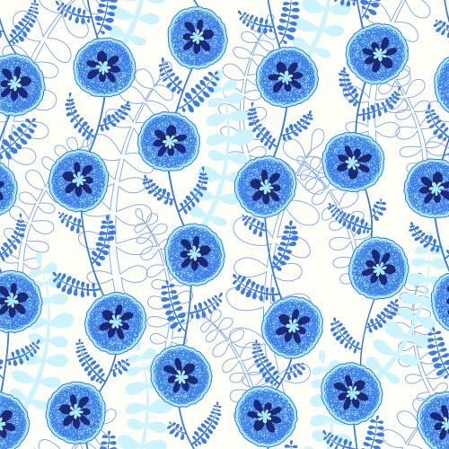 Vector image abstract blue flowers and leaves on white