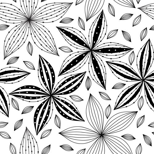 Illustration black fantasy flowers and leaves on white