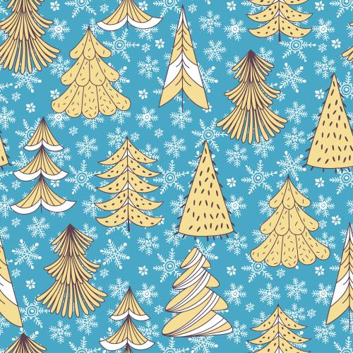 Illustration decorative treelets snowflakes on blue
