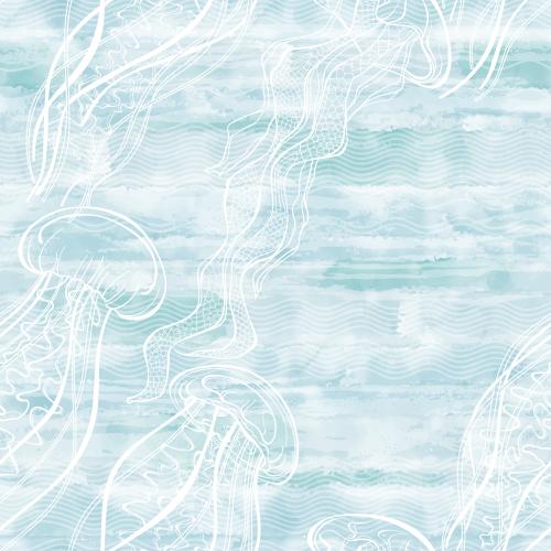 Jellyfish. Vector jellyfish waves on blue watercolor