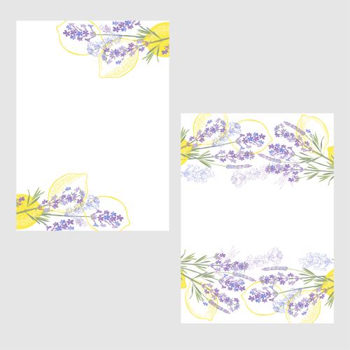 Lavender. Vector postcards, lemons and lavender on white