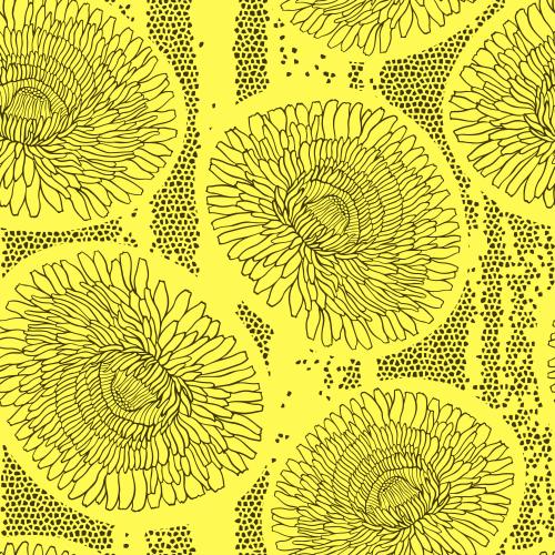 Dandelion. Vector dandelion flowers, mosaic fragments on yellow