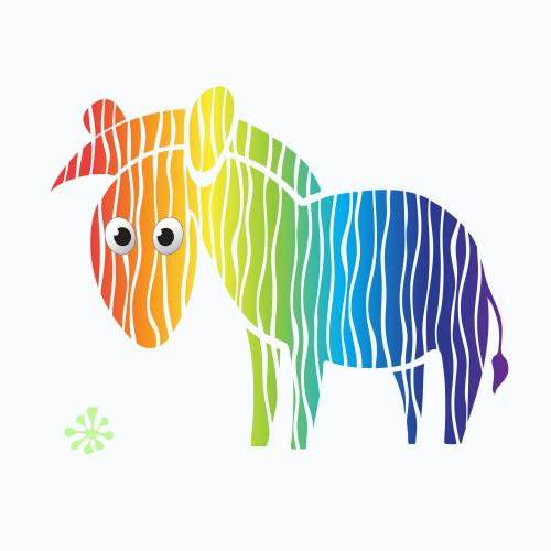 Vector image cute cartoon zebra in rainbow colors on white