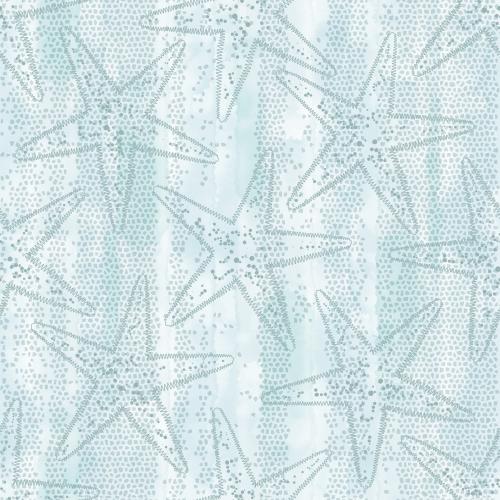 Vector image sea stars, contours on blue watercolor mosaic