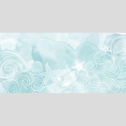 Vector image sea stars shells nautilus on a blue watercolor
