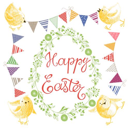 Paskhalia. Vector graphic elements on the theme of easter, text happy easter on white