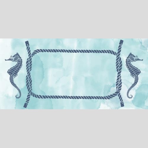 Card. Vector sea horses sea knot with a place for text on blue watercolor