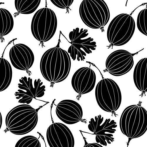 Berry. Vector Pattern gooseberry berries black silhouettes on white