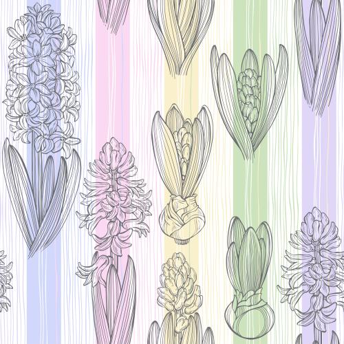 Hyacinth. Vector hyacinths, multicolored vertical stripes and lines in pastel tones on white