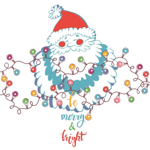 Santa claus. Vector father frost with garlands, merry and bright on white