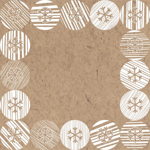 Striped. Vector snowflakes in striped circles space for text on craft square frame