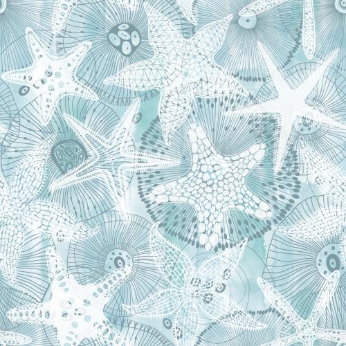 Illustration sea stars abstract sea creatures on blue watercolor