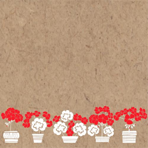 Geranium. Vector geranium in pots, space for text on craft paper
