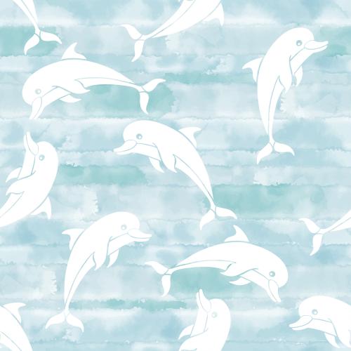 Dolphin. Vector dolphins white silhouettes on blue watercolor