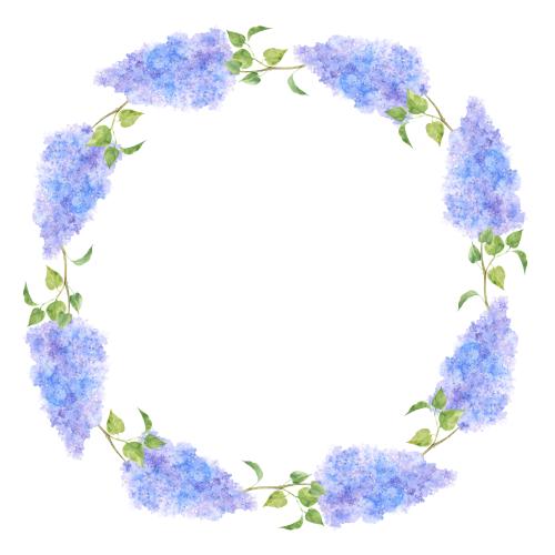 Raster image watercolor lavender, round frame on white