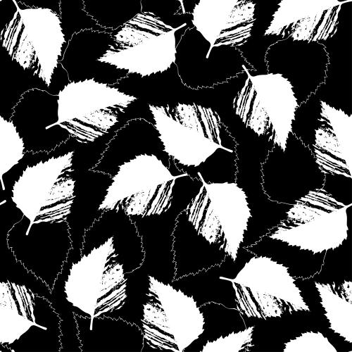 Birch. Vector decorative birch leaves white outlines and silhouettes on black