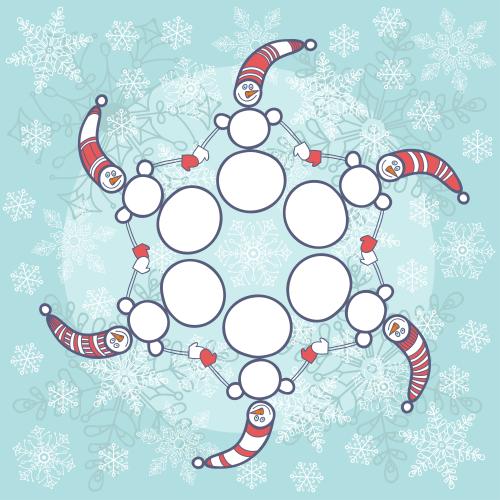 Gift. Vector snowflakes and snowman circle