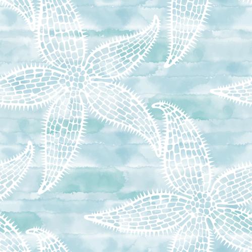 Illustration sea stars white outlines on blue watercolor
