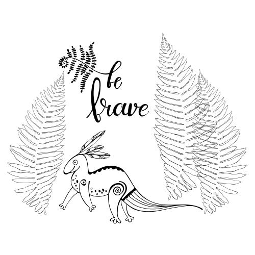 Dinosaur. Vector cartoon dinosaur fern leaves and be brave on white