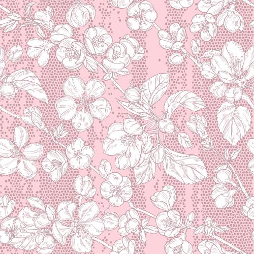 Apple tree. Vector apple blossoms japanese quince branches with flowers on pink mosaic