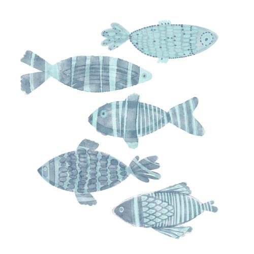 Raster image cartoonish watercolor fish on white