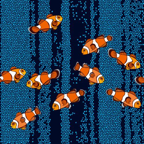 Vector image clownfish on blue mosaic
