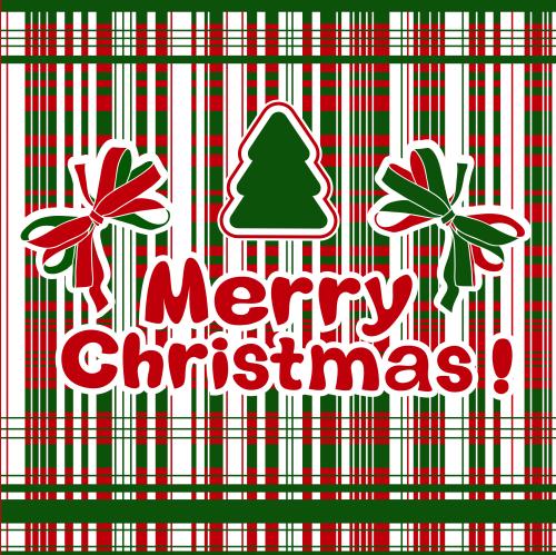 Bow. Vector merry christmas trees ribbons on a bright checkered