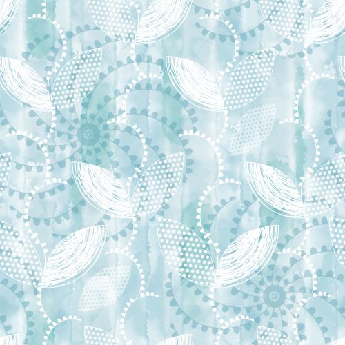Illustration decorative plant elements and flowers on blue watercolor