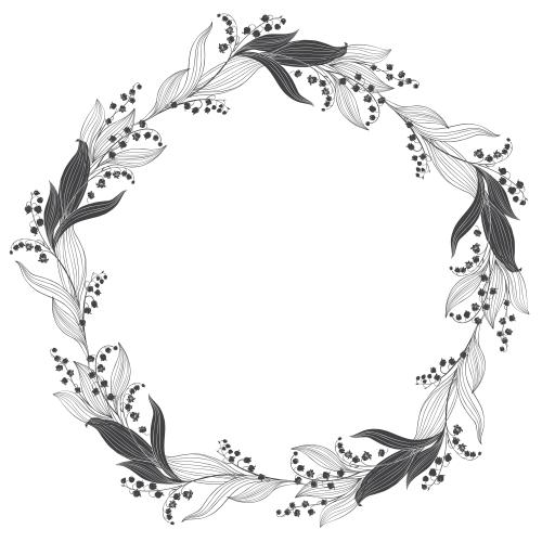 Frame. Vector lilies leaves round frame on white