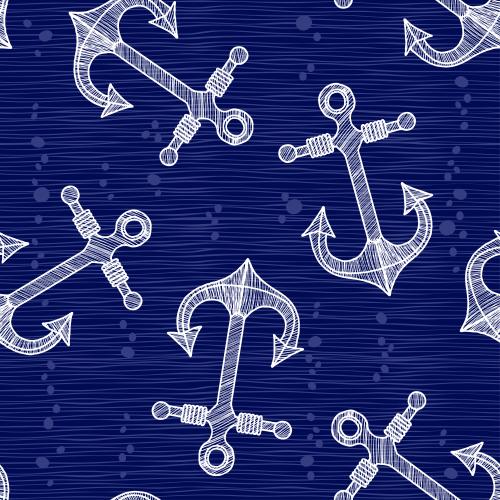 Anchor. Vector white anchors on blue waves