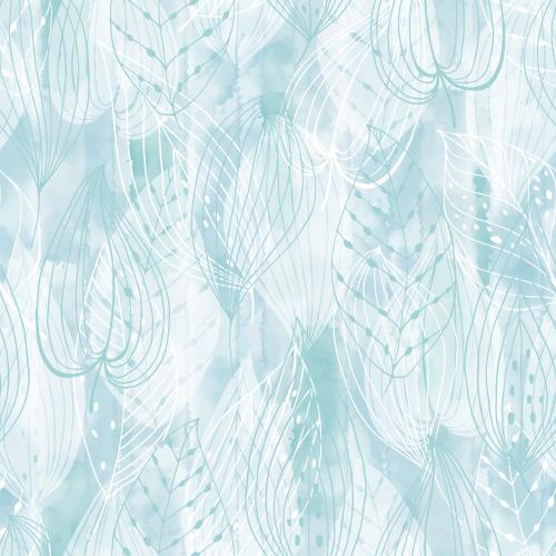 Illustration decorative leaflets silhouettes and contours on blue watercolor