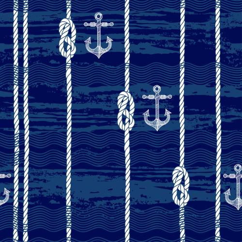 Anchor. Vector ropes with sea knots waves anchors on blue