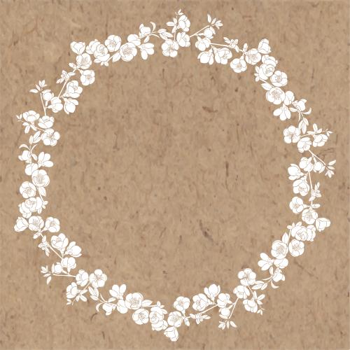 Japanese quince. Vector japanese hawthorn, branches with flowers on craft, round frame