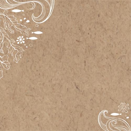 Seaweed. Vector nautical theme composition with fish, corals, seaweed, waves, and space for text on craft