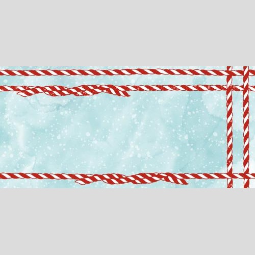 Vector image festive red-and-white ribbons, snow, text area on blue watercolor