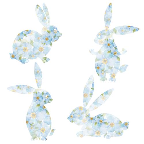 Raster image silhouettes of rabbits from forget-me-nots on white