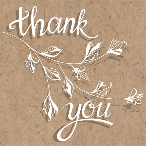 Illustration thank you inscription, fantasy branch with leaves on craft