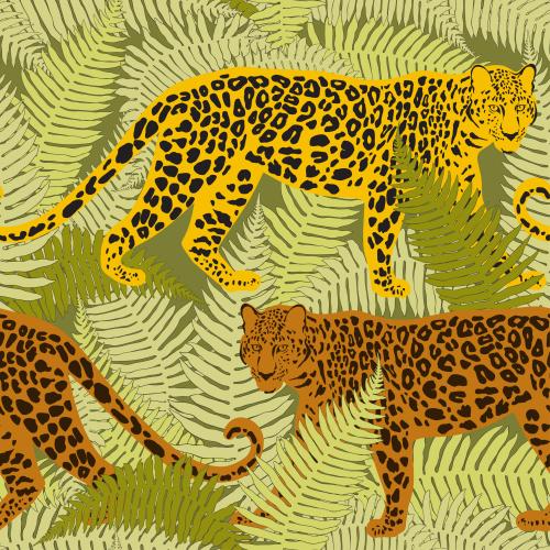 Leopard. Vector leopards in fern leaves