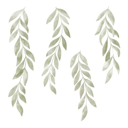 Raster image watercolor branches with leaves on white, four options