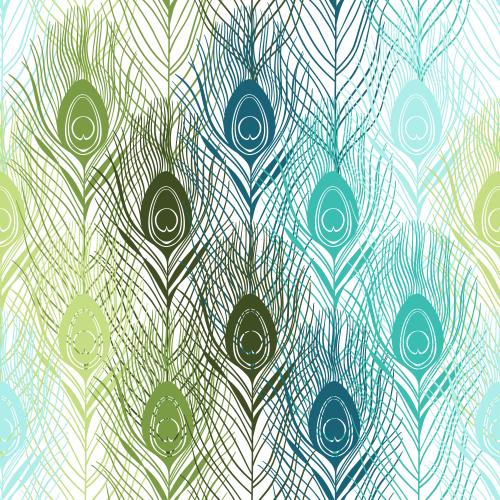 Abstract. Vector peacock feathers pastel colors on white