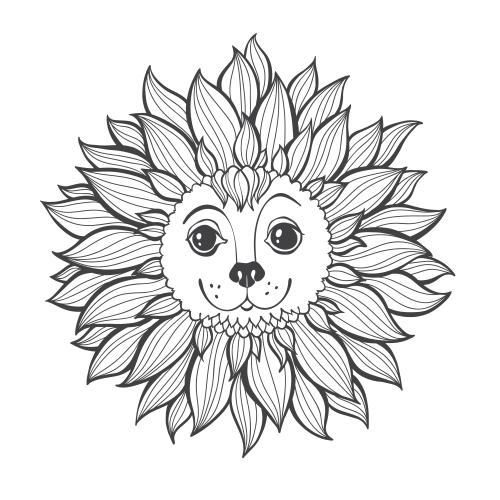 Illustration animated lion face on white