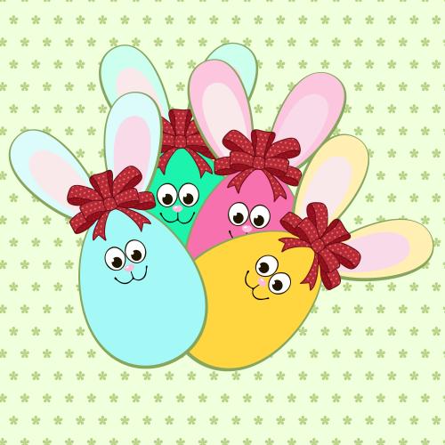 Rabbit. Vector multicolored easter eggs in cartoon style