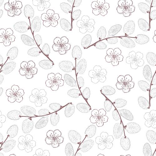 Willow. Vector willow branches, flowers on white