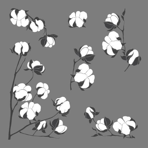 Cotton. Vector cotton twigs, gray options
