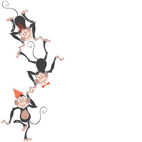 Birthday. Vector three happy monkeys place for text on white