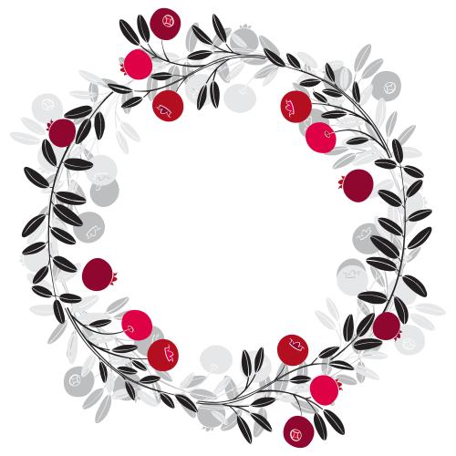 Cranberry. Vector round frame made of cranberry twigs on white