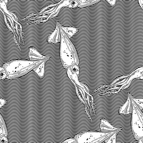 Squid. Vector squid and waves