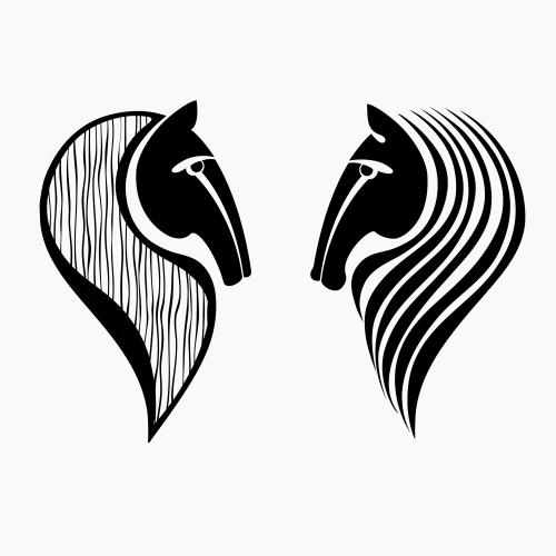 Equine. Vector heads of horses, two black silhouettes on white